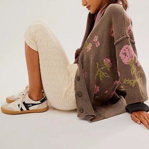FREE PEOPLE Chamomile Pattern Cardi / Pink and Grey Combo Oversized Size XS